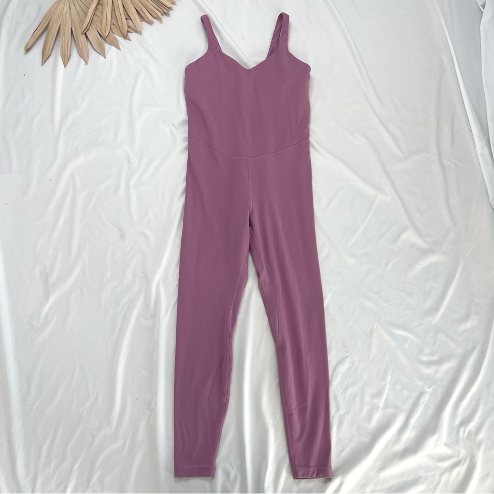 Lululemon Athletica Align Velvet Dust Pink Yoga Bodysuit Onesie Jumpsuit Size 12